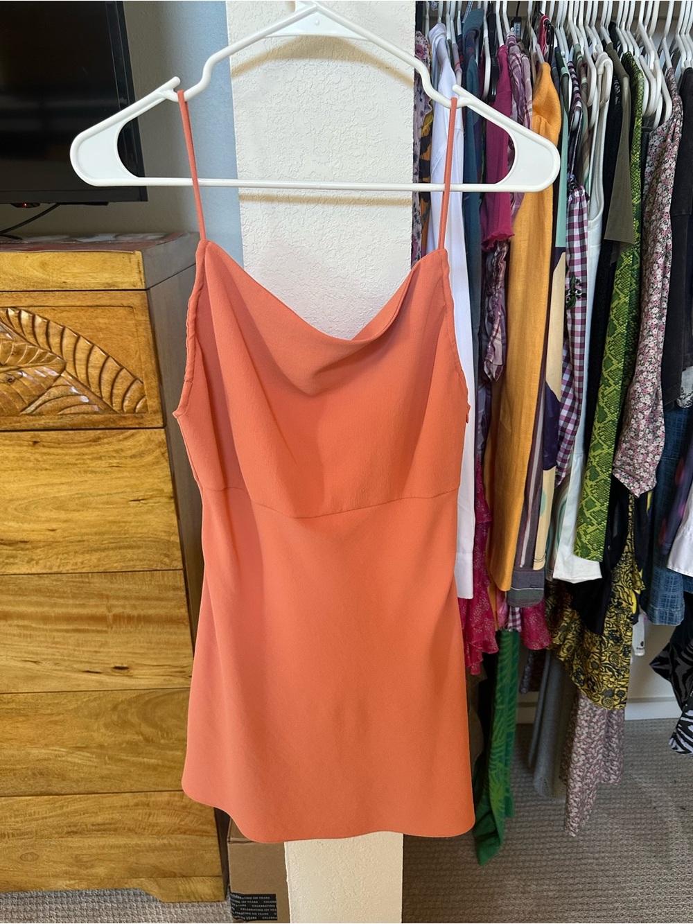 IRO Coral-Orange Cowl Neck Mini Dress